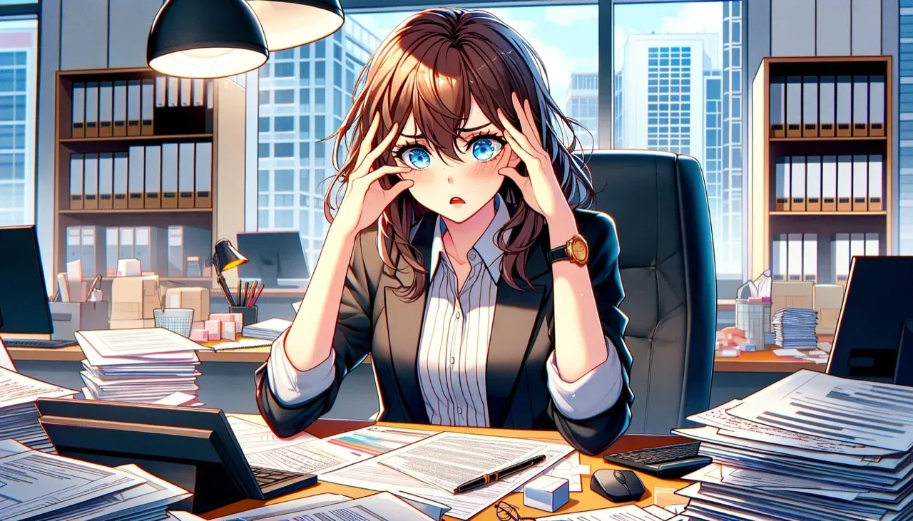オフィスでストレスを感じている女性のイラスト