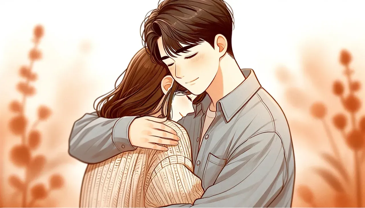 後ろから女性を抱きしめる男性のイラスト