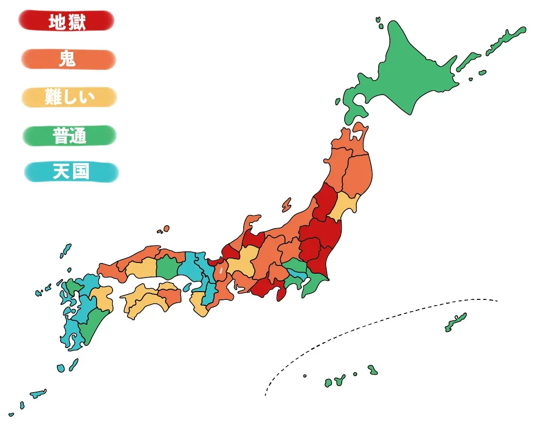 未婚男女比と、男性の婚活の難易度の関係を示す図