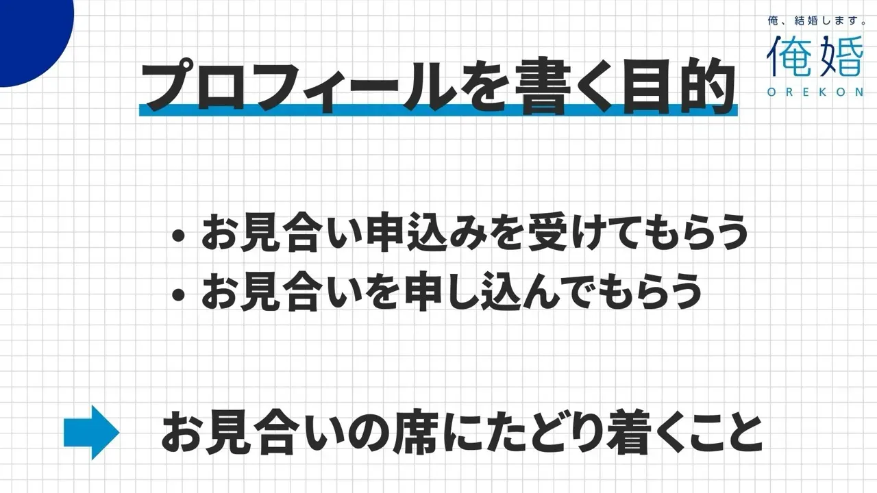 プロフの目的はお見合いにたどり着くことだと示す図