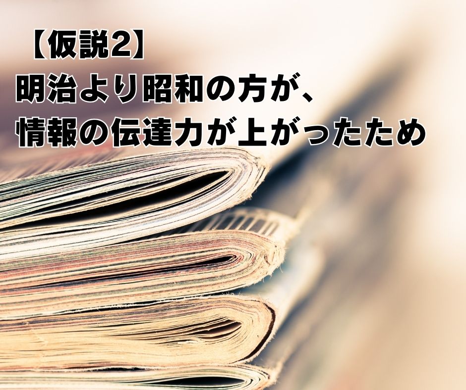 仮説2　明治より昭和の方が、情報の伝達力が上がったため